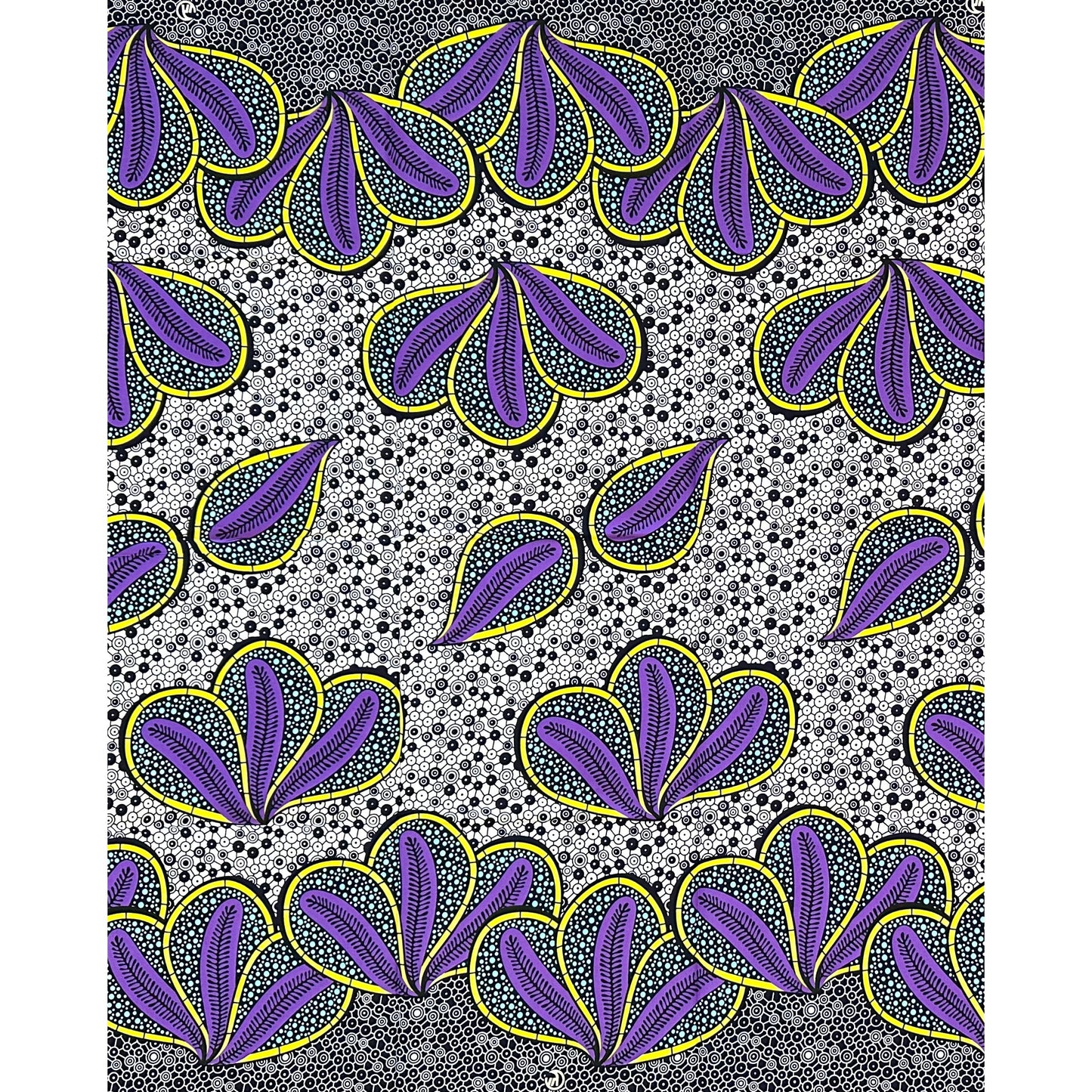 African Print Fabric/ Ankara - Purple, Blue,Yellow ‘Petals of Royal Night' Design, 1 YARD