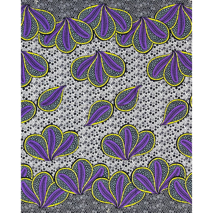 African Print Fabric/ Ankara - Purple, Blue,Yellow ‘Petals of Royal Night' Design, 1 YARD