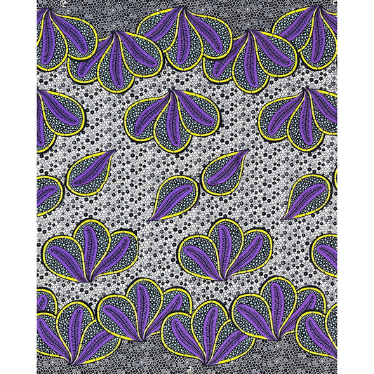 African Print Fabric/ Ankara - Purple, Blue,Yellow ‘Petals of Royal Night' Design, 1 YARD