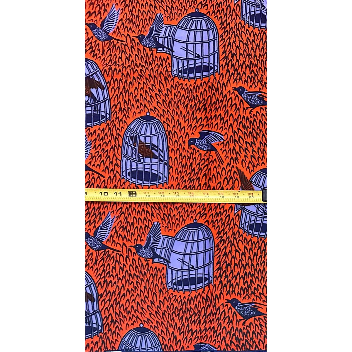 African Print Fabric/ Ankara - Orange, Purple, Navy 'I Know Why The Caged Bird Sings' Design, YARD or WHOLESALE