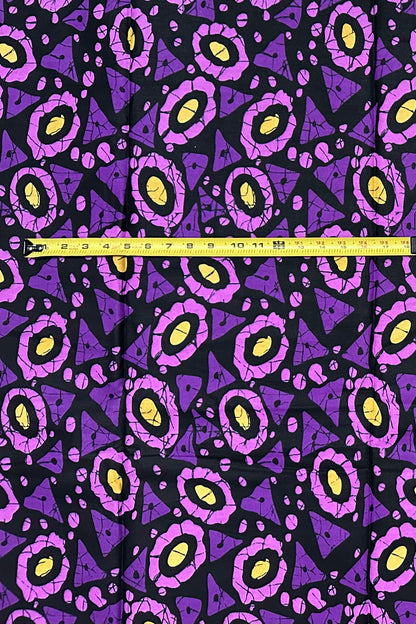 African Print Fabric/Ankara - Purple, Black, Beige 'Good Omen', YARD or WHOLESALE