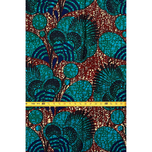 African Print Fabric/ Ankara - Blue, Green, Brown 'After Harmattan', 1 Yard