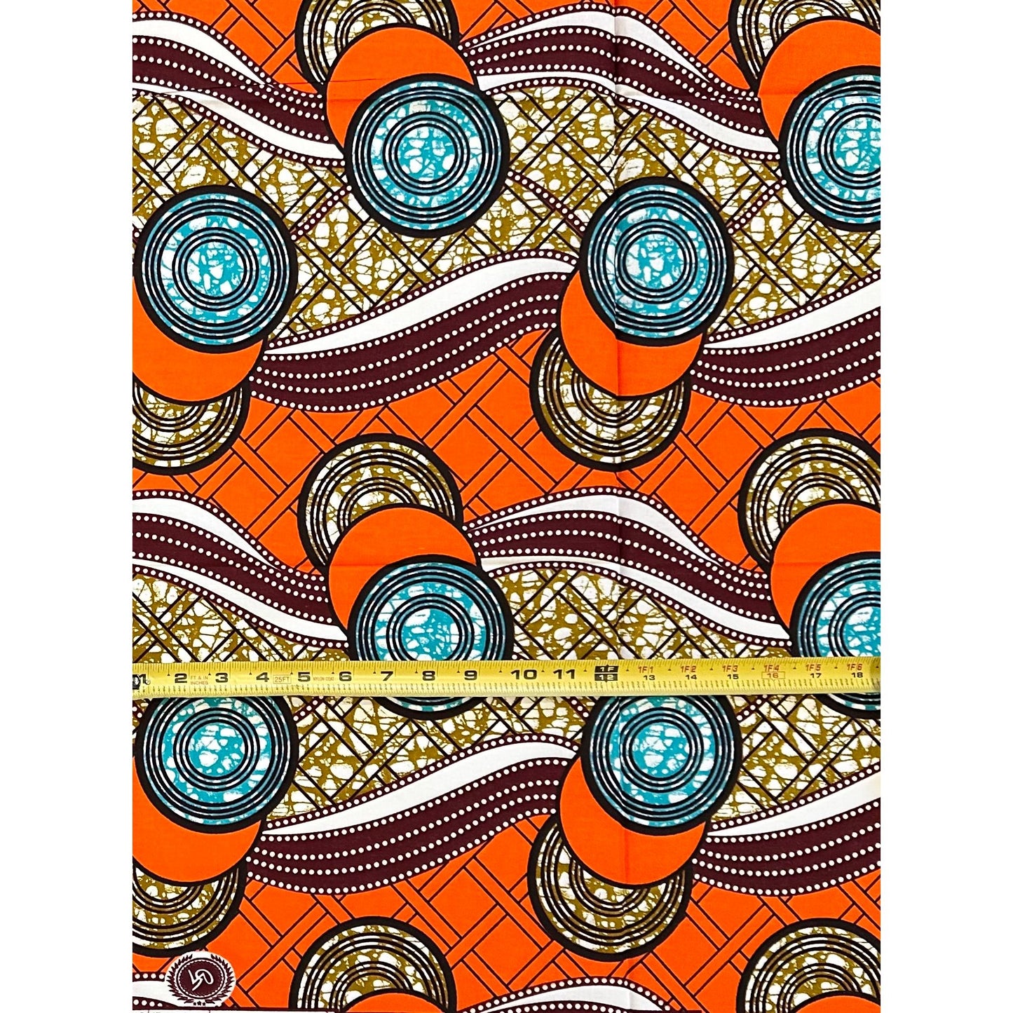 African Print Fabric/ Ankara - Orange, Blue, Brown ‘Ìtàn' Design, 1 YARD