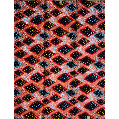 African Print Fabric/ Ankara - Red, Brown, Blue, Yellow ‘Market Sparks', 1 Yard