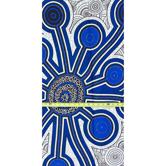 African Print Fabric/ Ankara - Gray, Blue 'What Is Meant Finds You,’ 1 YARD