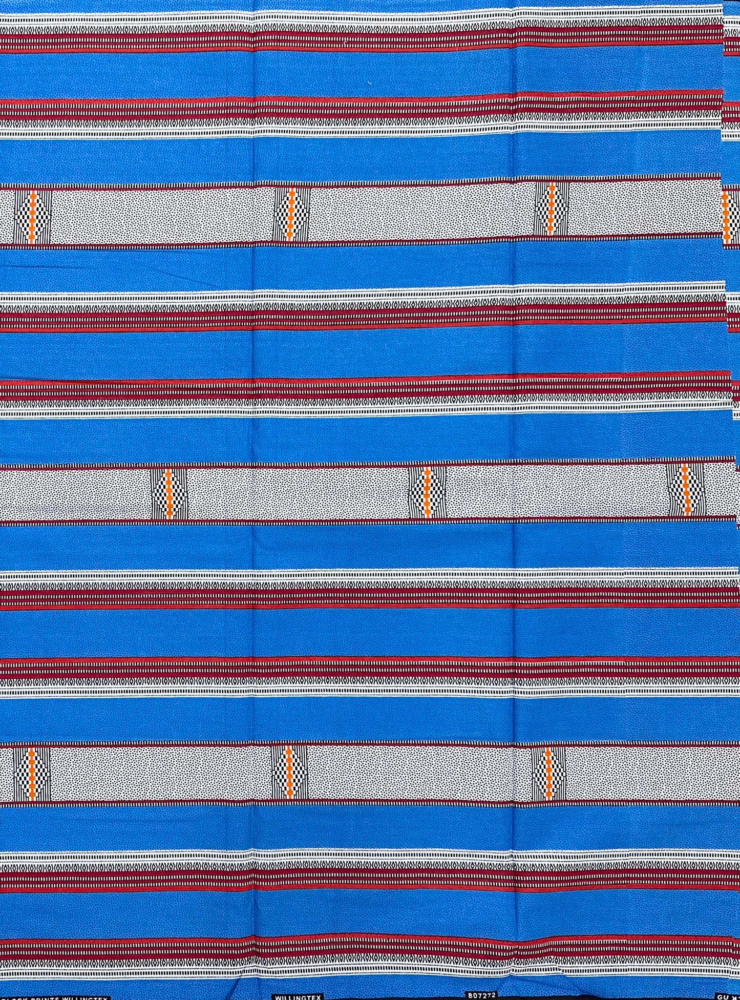 African Print Fabric/ Ankara - Blue, Black, Orange, Red 'Soft Static' Design, YARD or WHOLESALE