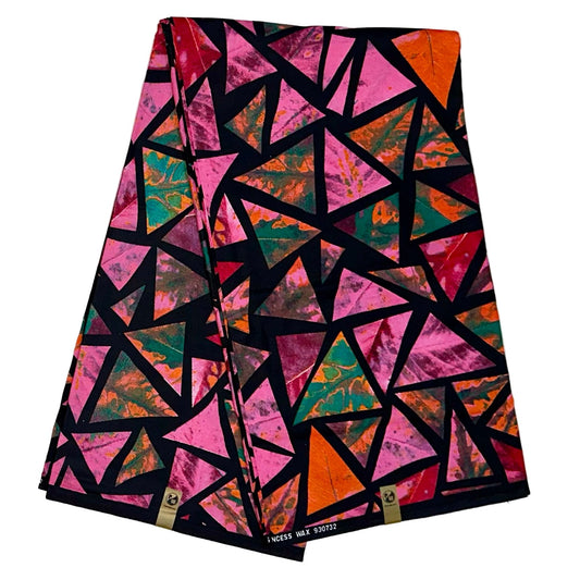 African Print Fabric/ Ankara - Pink, Green, Orange, Black 'Chimwala', YARD OR WHOLESALE