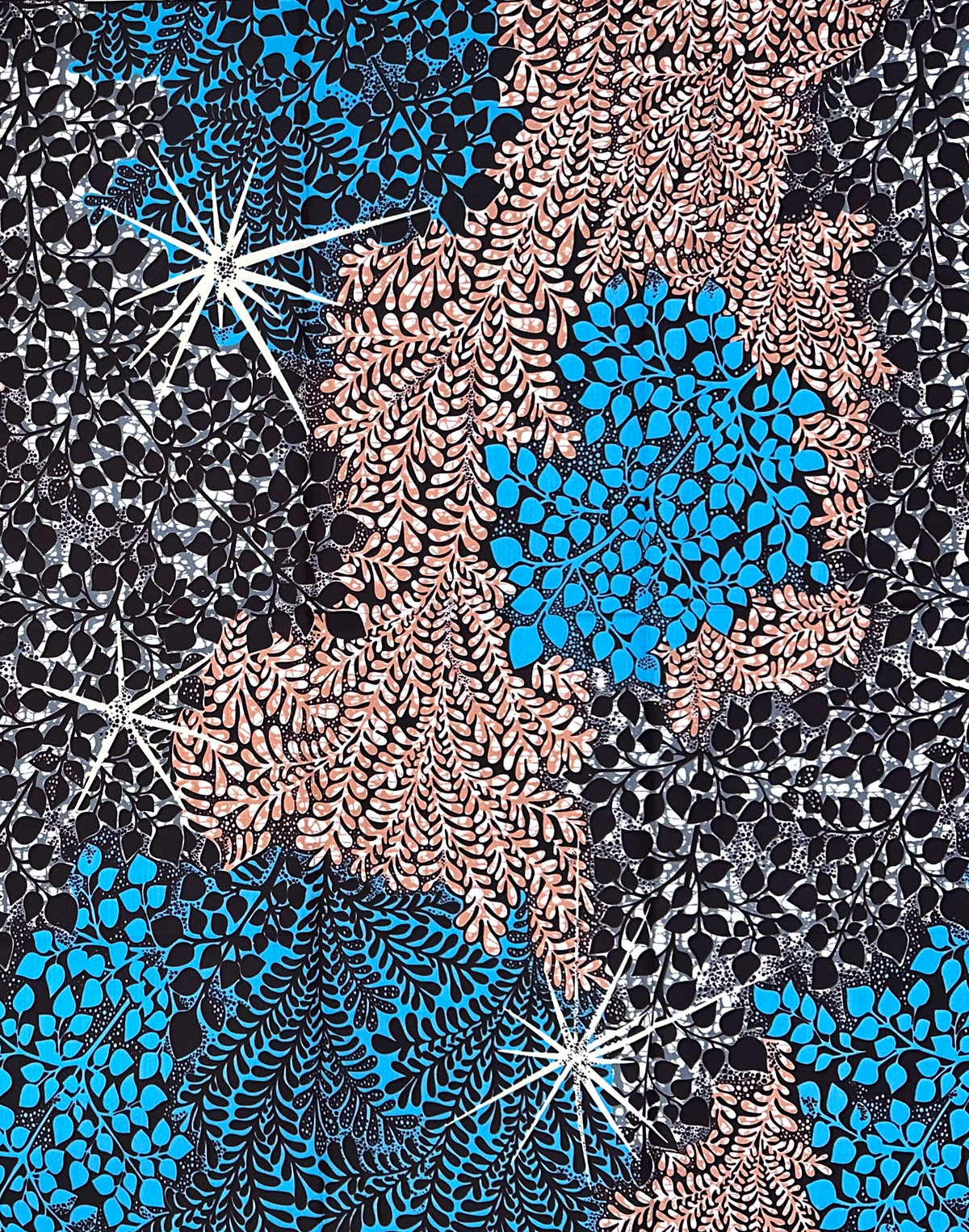 African Print Fabric/Ankara - Blue, Brown, Gray "Under the Canopy" Design, 1 Yard