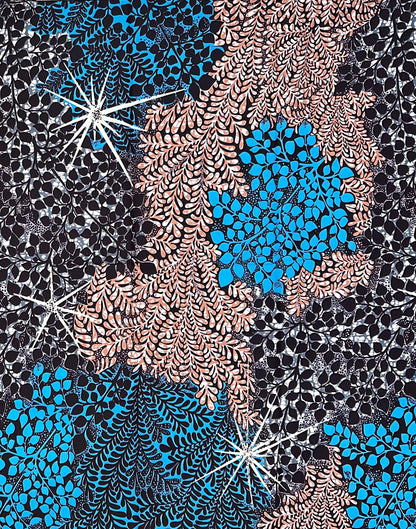 African Print Fabric/Ankara - Blue, Brown, Gray "Under the Canopy" Design, 1 Yard
