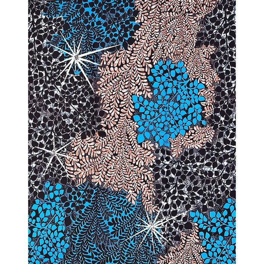 African Print Fabric/Ankara - Blue, Brown, Gray "Under the Canopy" Design, 1 Yard