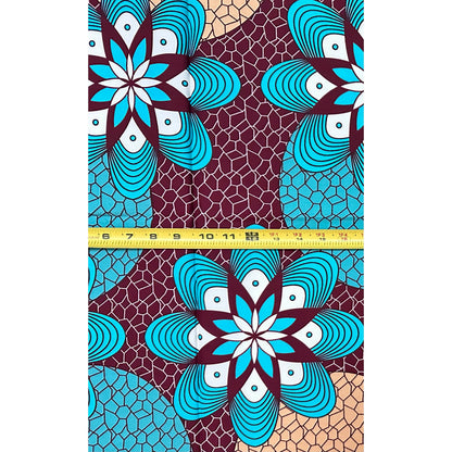 African Print Fabric/ Ankara - Blue, Brown "House Favorite", 1 Yard
