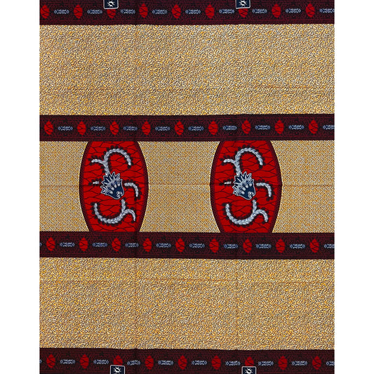 African Print Fabric/ Ankara - Red, Orange, Blue ‘Even the Lizard Has A Plan' Design, YARD