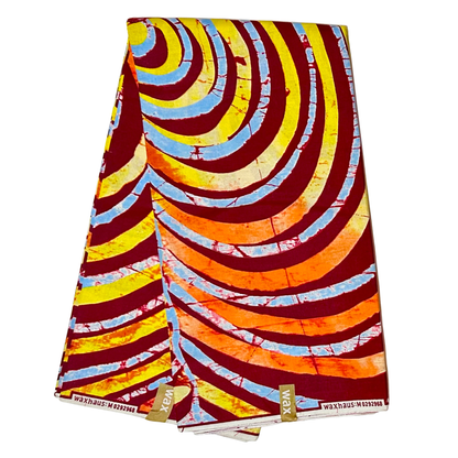 African Print Fabric/ Ankara - Orange, Yellow, Blue, Brown 'Shoki Spin' Design, YARD or WHOLESALE