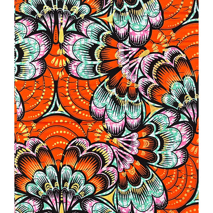 African Print Fabric/ Ankara - Orange, Turquoise, Pink, Shimmering Gold 'Festival of Fireflowers’ YARD or WHOLESALE