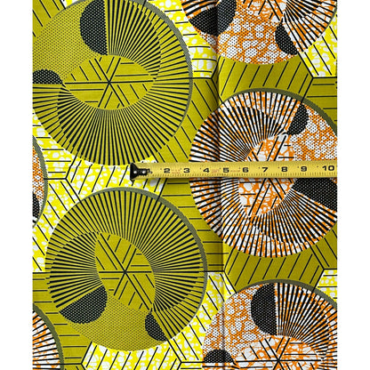 African Print Fabric/ Ankara - Green, Brown 'Rhythm + Motion,’ 1 YARD