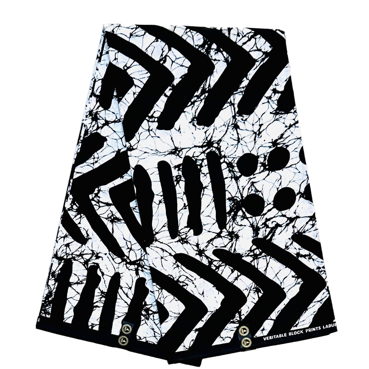 African Print Fabric/ Ankara - White, Black 'Zulu Mark', YARD or WHOLESALE