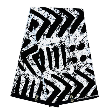 African Print Fabric/ Ankara - White, Black 'Zulu Mark', YARD or WHOLESALE