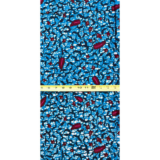 African Print Fabric/ Ankara - Blue, Plum, Brown, Pink ‘Enduring Lines' Design, 1 YARD