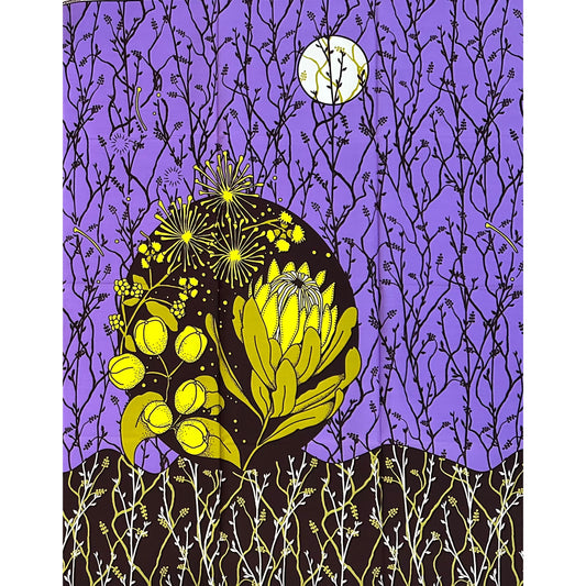African Print Fabric/Ankara - Purple, Yellow, Brown “Ayanfe Night Garden" Design, 1 Yard