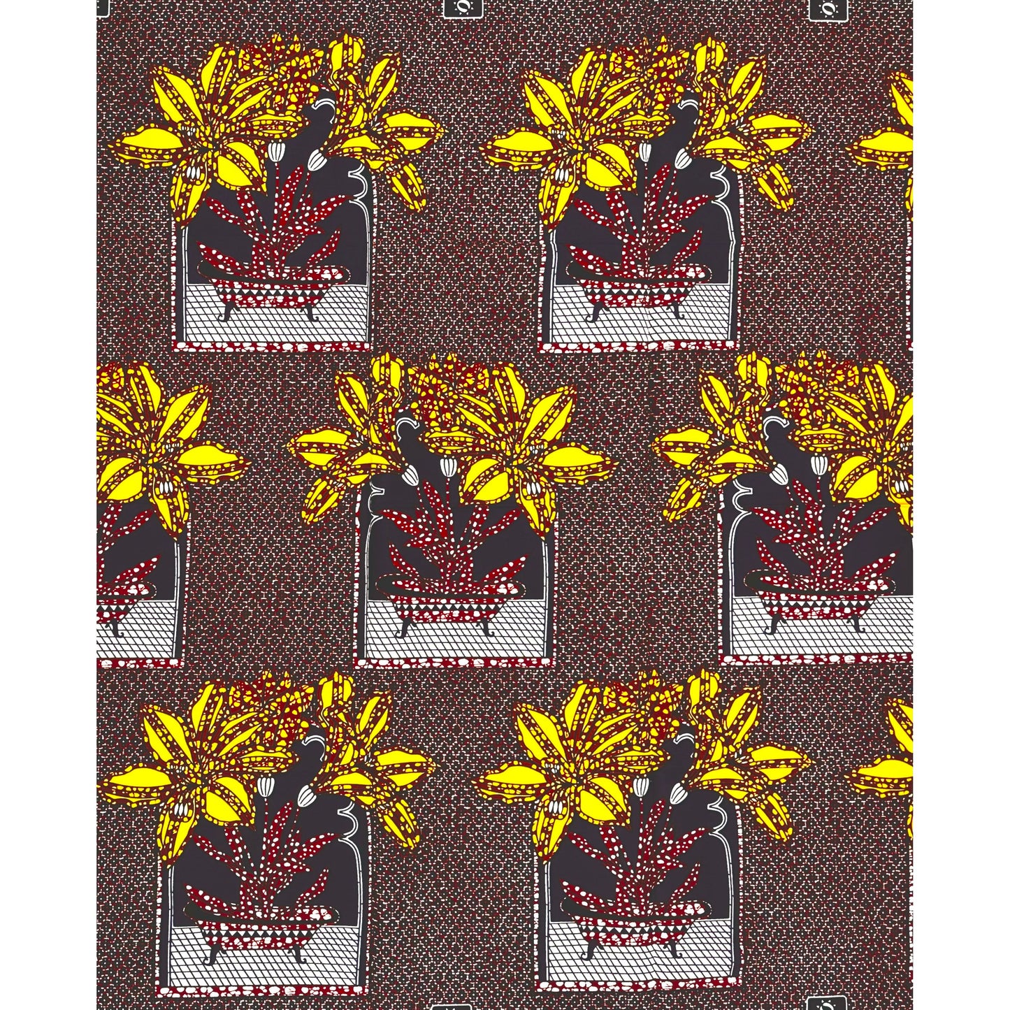 African Print Fabric/ Ankara - Brown, Navy, White, Yellow 'Ulo Ifuru', 1 YARD