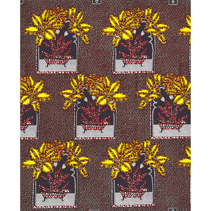 African Print Fabric/ Ankara - Brown, Navy, White, Yellow 'Ulo Ifuru', 1 YARD
