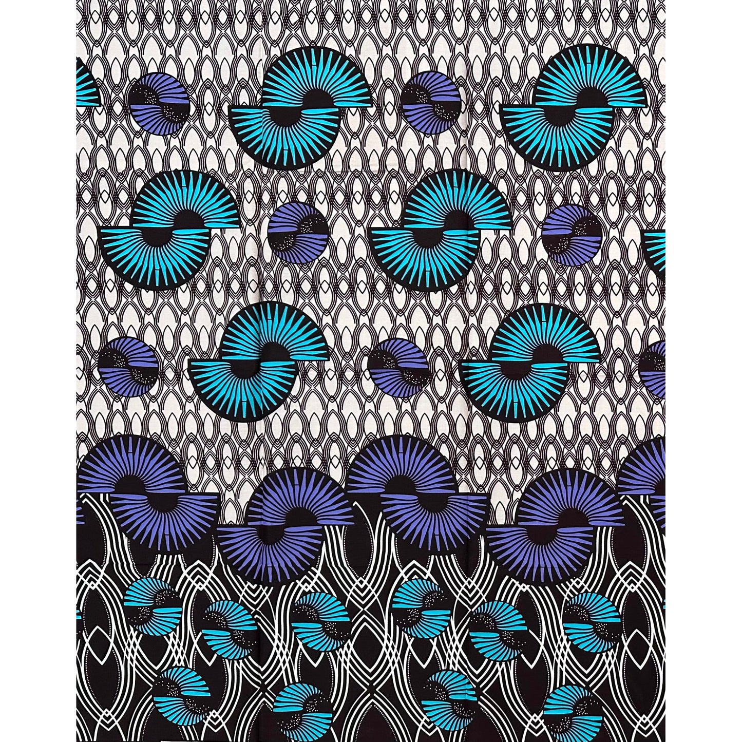 African Print Fabric/Ankara - Cream, Purple, Blue, Brown "Naija Fan" Design