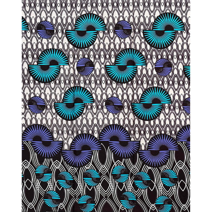 African Print Fabric/Ankara - Cream, Purple, Blue, Brown "Naija Fan" Design