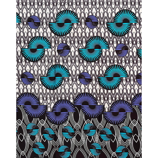 African Print Fabric/Ankara - Cream, Purple, Blue, Brown "Naija Fan" Design