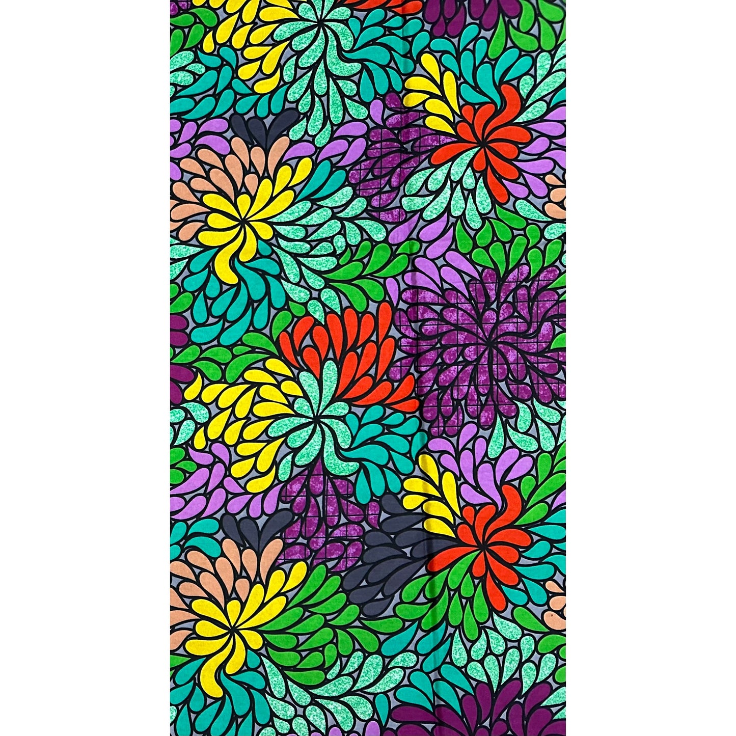 African Print Fabric/ Ankara - Turquoise, Orange, Purple, Green, Yellow, Gray 'Omolara Bloom' Design, YARD or WHOLESALE