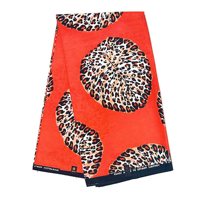 African Print Fabric/ Ankara - Orange, Black 'Seen & Spotted' Design, YARD or WHOLESALE