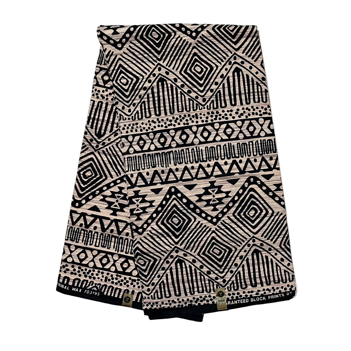 African Print Fabric/ Ankara - Beige, Black 'Essential Story’, YARD or WHOLESALE