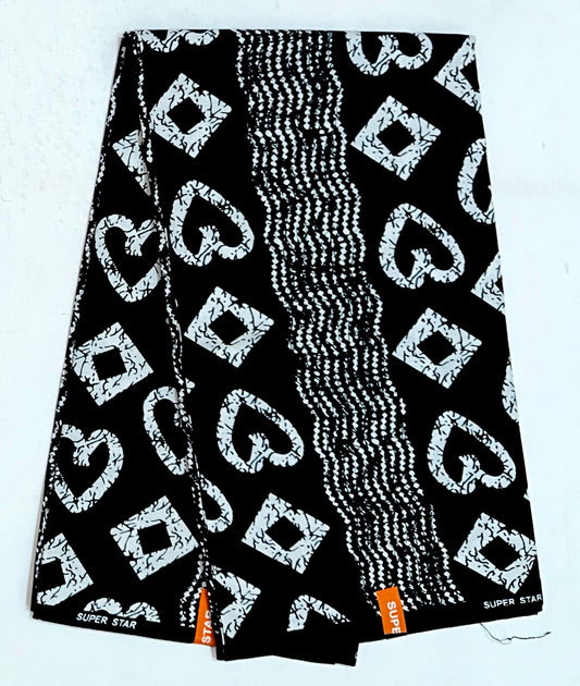 African Print Fabric/ Ankara - Black, White 'Sew In Love' Design, YARD or WHOLESALE