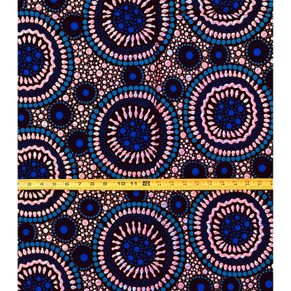 African Print Fabric/ Ankara - Pink, Blue, Gray, Black 'Frequency,’ 1 YARD