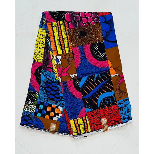African Print Fabric/Ankara - Blue, Pink, Yellow, Red, Brown ‘Undefeated Charm' Design, YARD or WHOLESALE