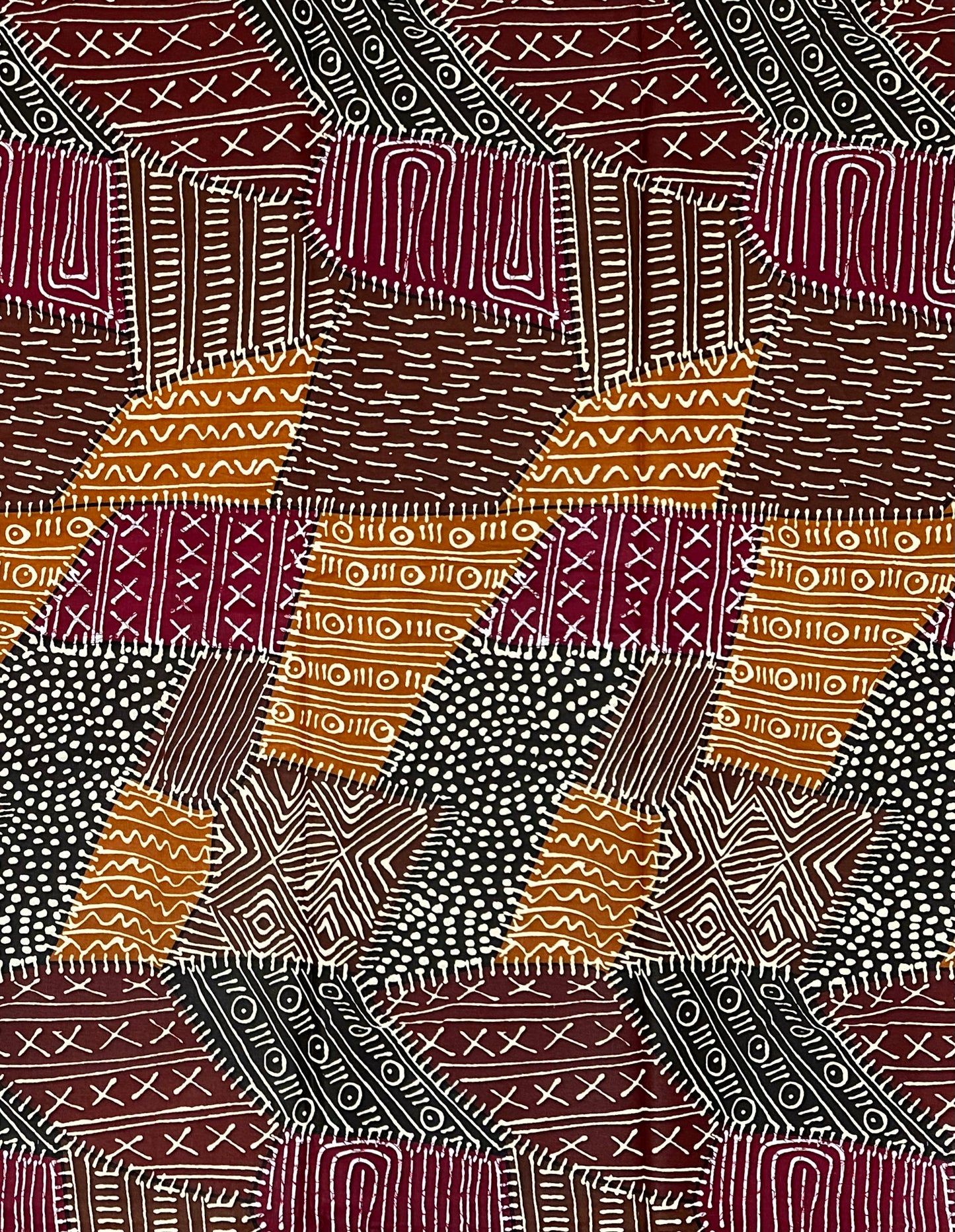 African Print Fabric/ Ankara - Shades of Brown, Dark Red, Beige 'Mudhouse Notes', YARD or WHOLESALE