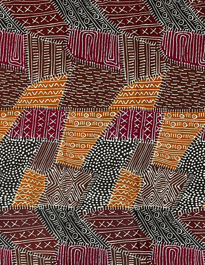 African Print Fabric/ Ankara - Shades of Brown, Dark Red, Beige 'Mudhouse Notes', YARD or WHOLESALE