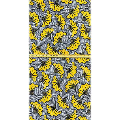 African Print Fabric/ Ankara - Gray, Yellow 'Jubilee', YARD or WHOLESALE