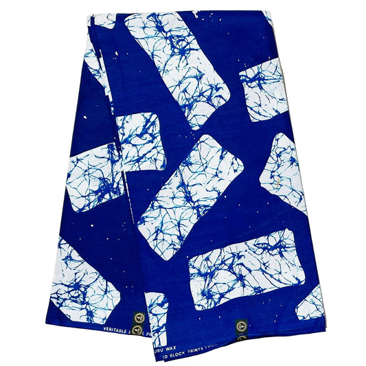 African Print Fabric/ Ankara - Blue, White 'Azure Kora', Per Yard or Wholesale