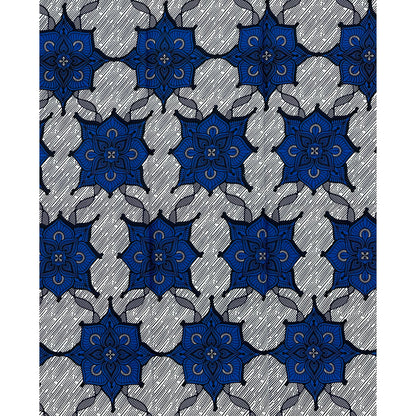 African Print Fabric/Ankara - Blue, White "Indigo Lotus" Design