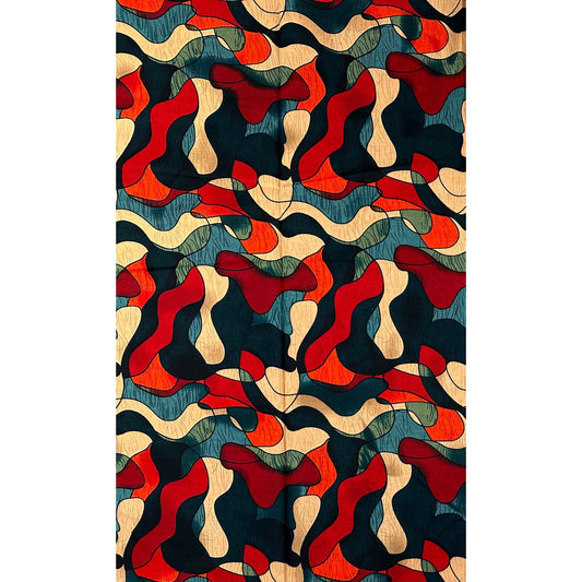 African Print Fabric/ Ankara - Red, Orange, Beige, Shades of Grey 'Camou-Léka' Design, YARD or WHOLESALE