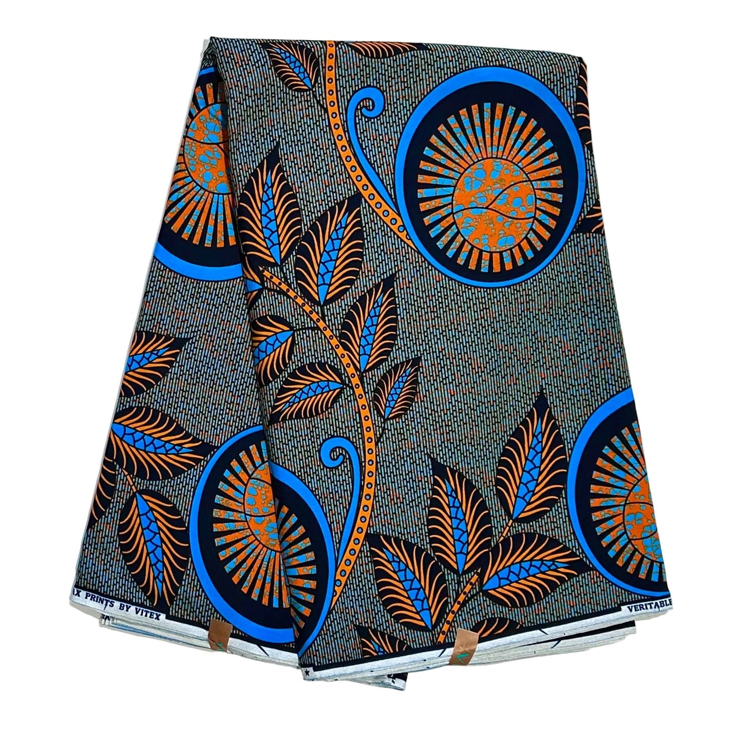 African Print Fabric/Ankara - Shades of Blue, Orange ‘Nkiru Coil' Design, YARD or WHOLESALE