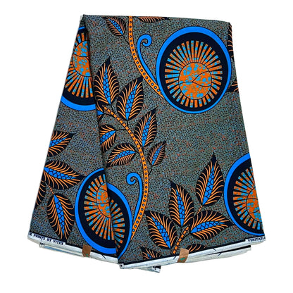 African Print Fabric/Ankara - Shades of Blue, Orange ‘Nkiru Coil' Design, YARD or WHOLESALE