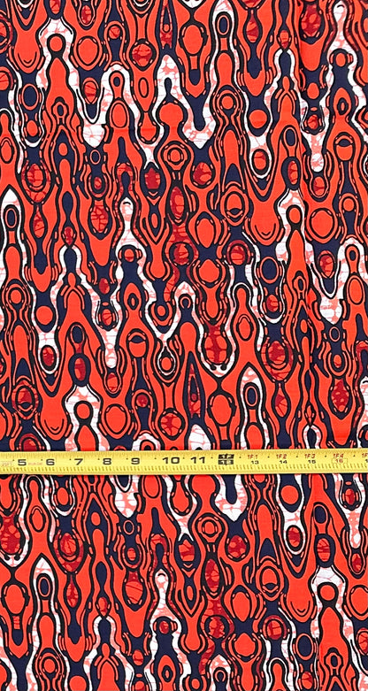 African Print Fabric/ Ankara - Orange, Apricot, Navy "The Great Migration", YARD