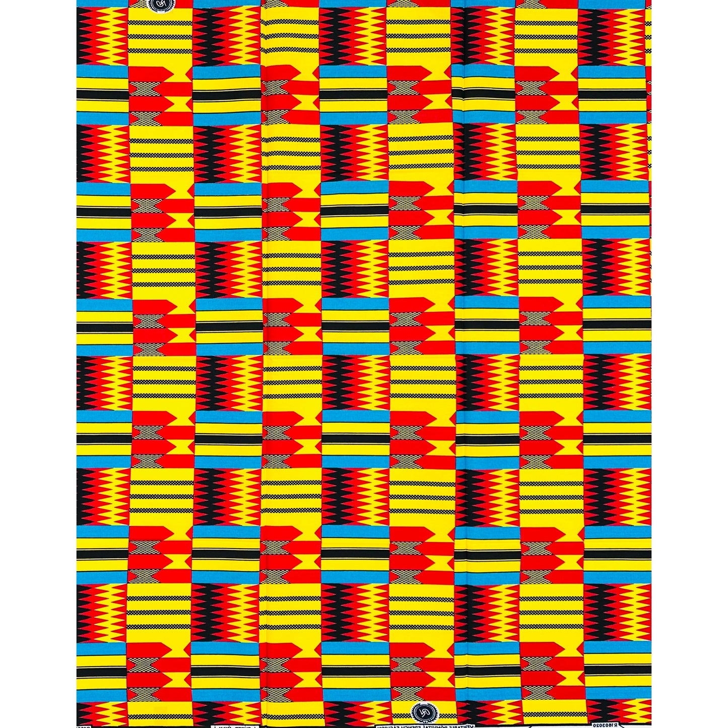African Print Fabric/Ankara - Red, Yellow, Blue "Asanteman Grid" Kente, 1 Yard
