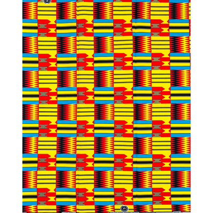 African Print Fabric/Ankara - Red, Yellow, Blue "Asanteman Grid" Kente, 1 Yard