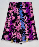 African Print Fabric/Ankara - Pink, Purple, Periwinkle, Black "Feminine Nora" Design, Yard or Wholesale