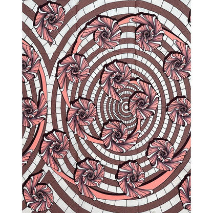 African Print Fabric/Ankara - Pink, Brown "Rosé Spiral" Design, 1 Yard