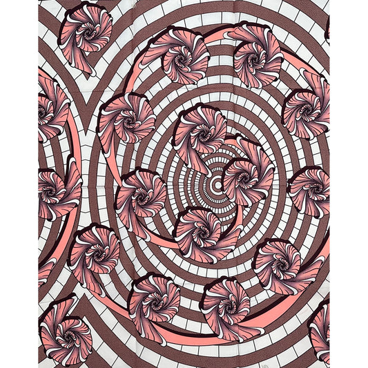African Print Fabric/Ankara - Pink, Brown "Rosé Spiral" Design, 1 Yard