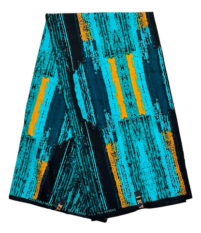 African Print Fabric/ Ankara - Teal, Turquoise, Marigold 'Strokes of Genius' Design, YARD or WHOLESALE