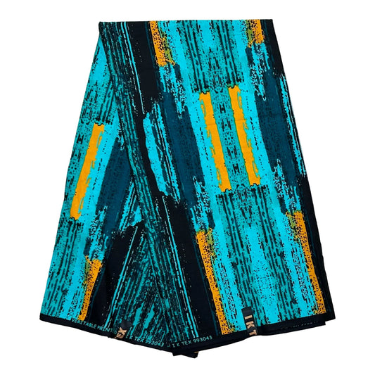 African Print Fabric/ Ankara - Teal, Turquoise, Marigold 'Strokes of Genius' Design, YARD or WHOLESALE